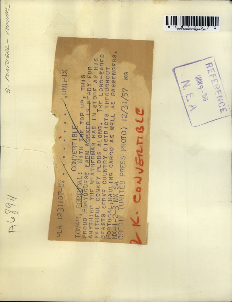 1957 Press Photo Proud portugeese farm workers with convertibles