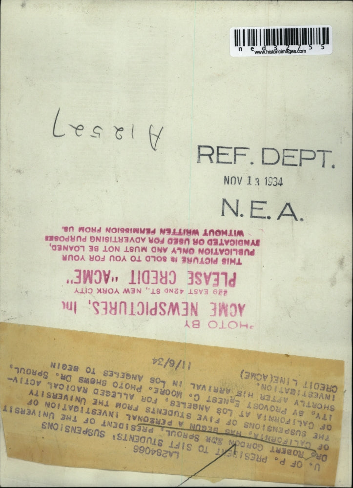 1934 Press Photo Dr. Robert Gordon Sproul, President of University of Calif.