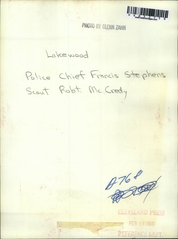 1960 Press Photo Police Chief Francis Stephens and Scout Robert McCredy