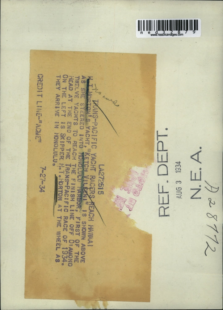 1934 Press Photo W. T. Horton's yacht Ketch Vileeni is shown as she steered into