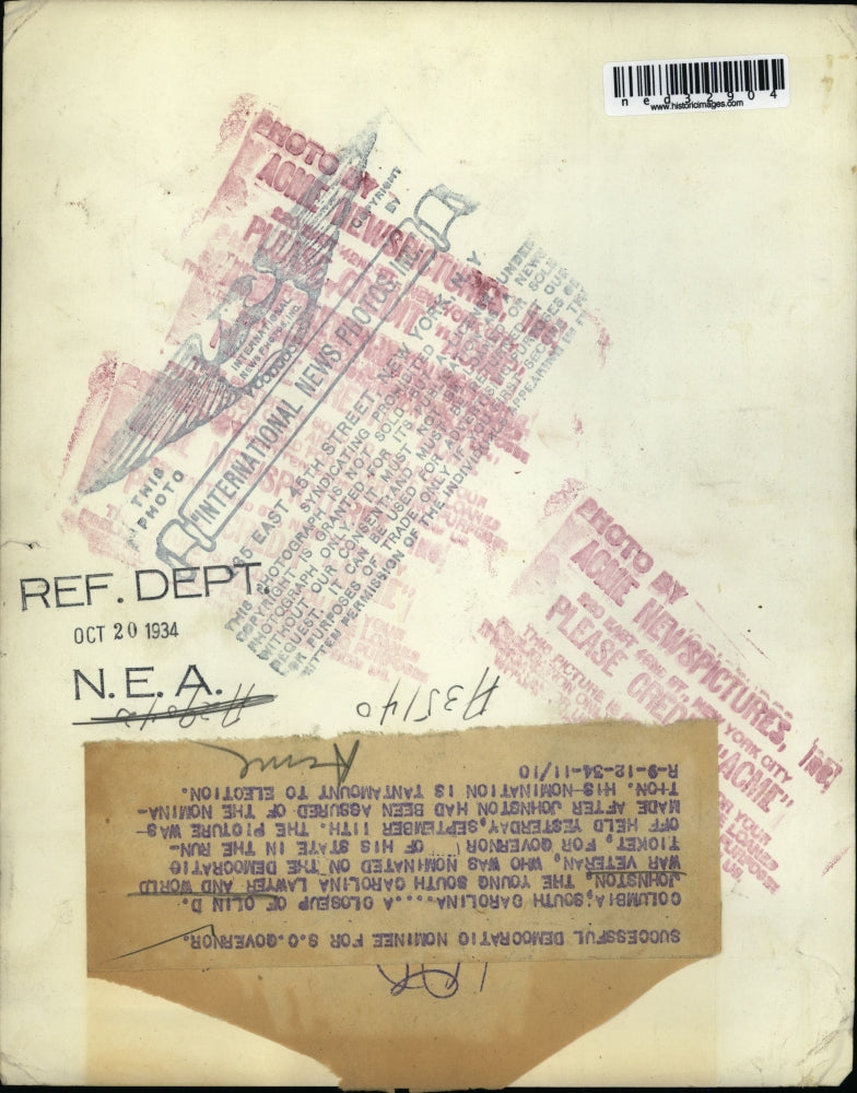 1934 Press Photo Successful Democratic Nominee for S.C. Governor