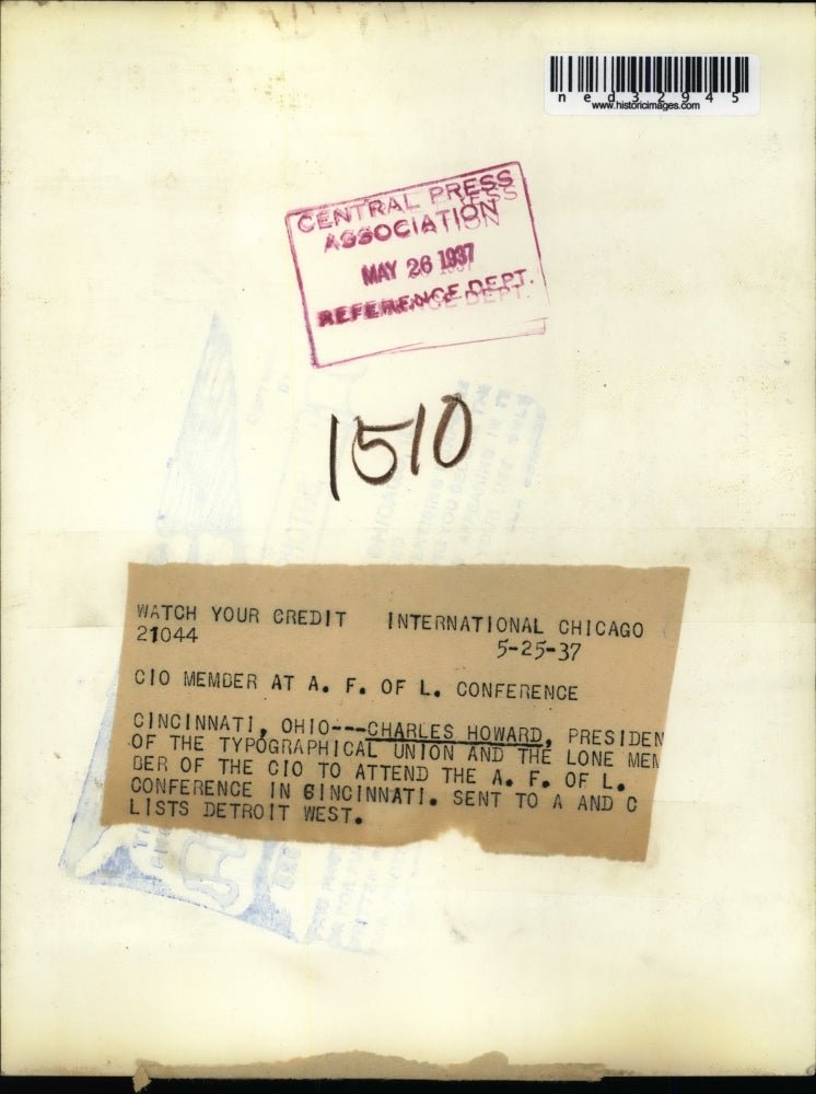 1937 Press Photo Cincinnati Ohio Charles Howard President of the Typographical