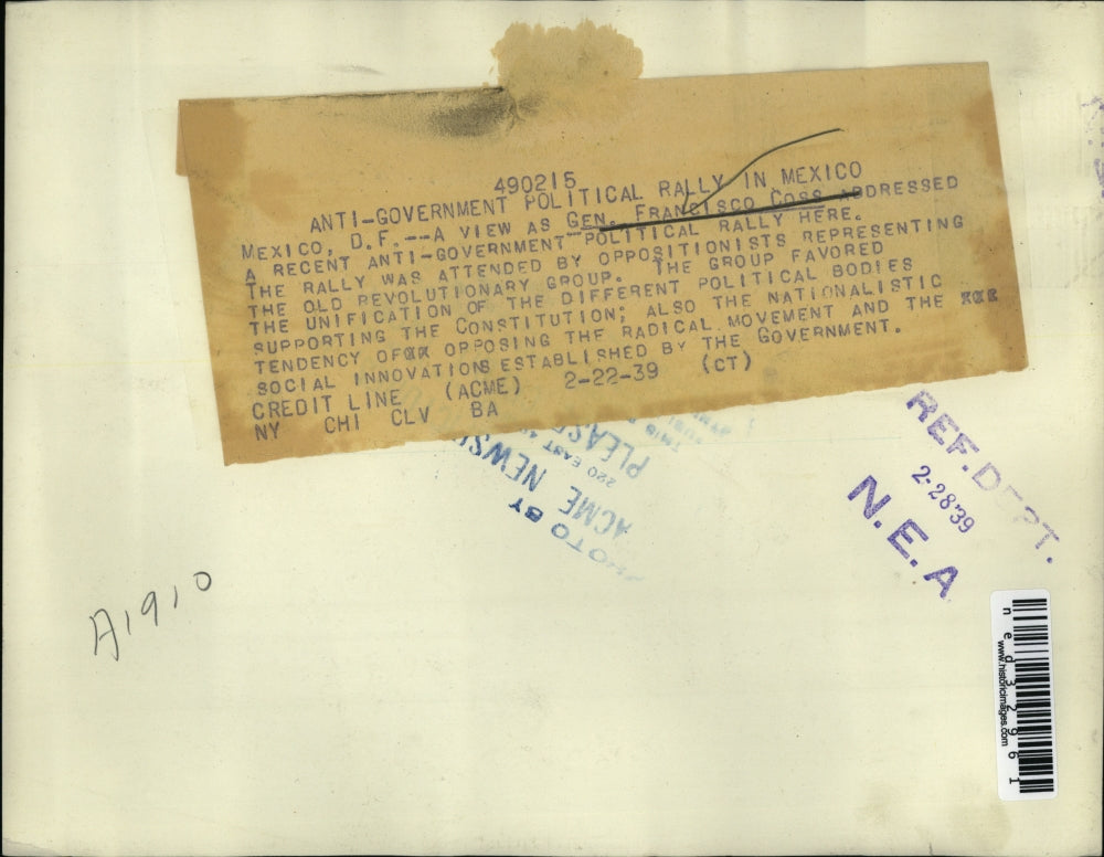 1939 Press Photo General Francisco Coss addressed anti government rally