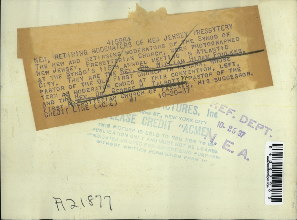 1937 Press Photo The new and retiring moderators of the Synod of New Jersey