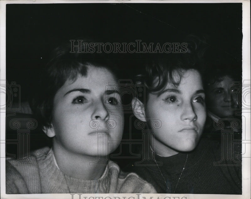 Load image into Gallery viewer, 1956 Press Photo Carole and her friend Mariene Lowell cast adoring looks
