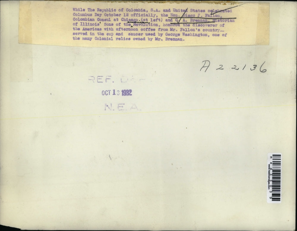 1932 Press Photo United States celebrates Columbus Day, Hon. Diego Fallon