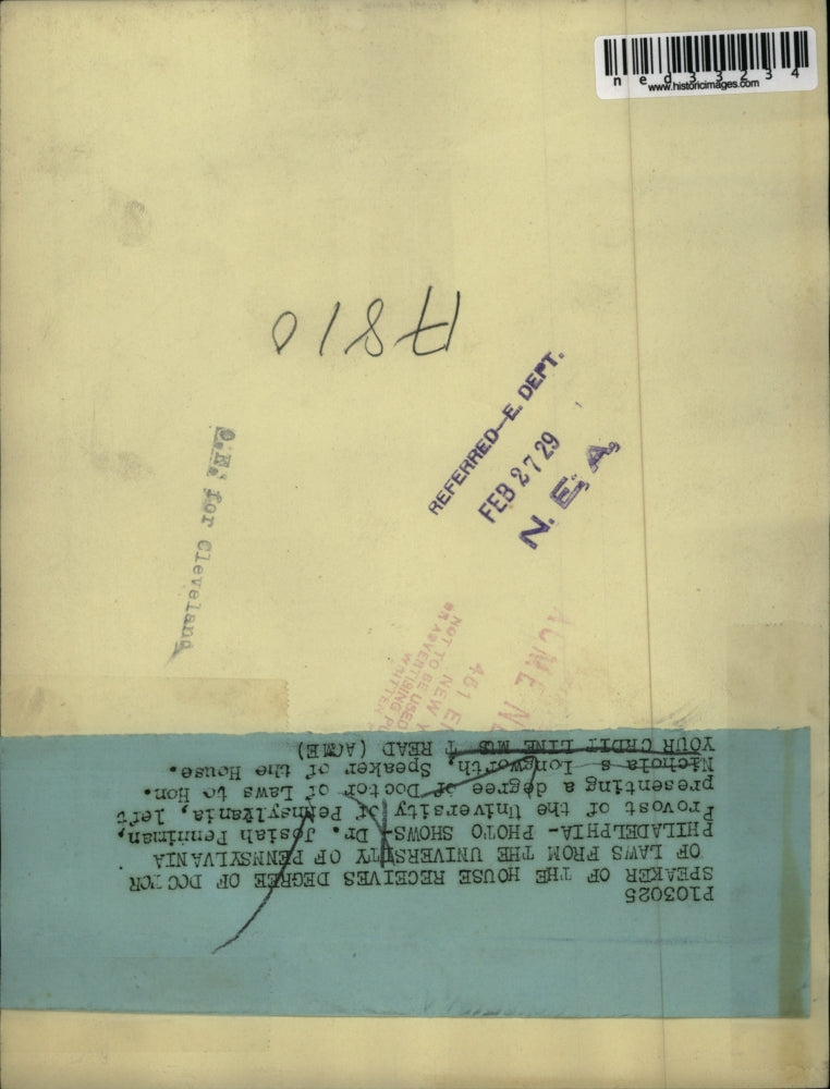 1929 Press Photo Speaker of the house receives degree of doctor of laws