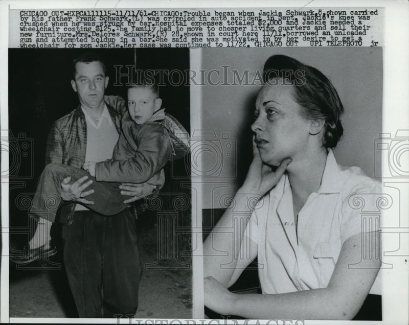 Load image into Gallery viewer, 1961 Press Photo J. Schwark carried by father Frank Schwark &amp; mother D. Schwark
