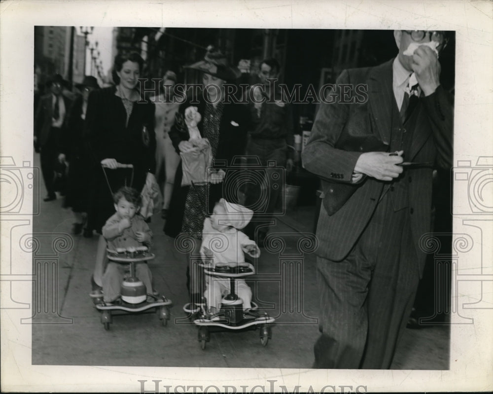 1941 Press Photo Women Push Babies In Carriages Down Street