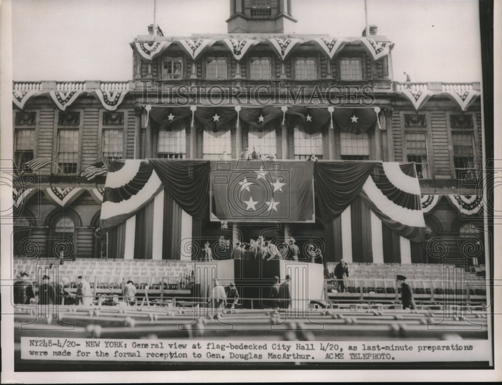 1951 Press Photo General view at flag-bedecked City Hall in New York