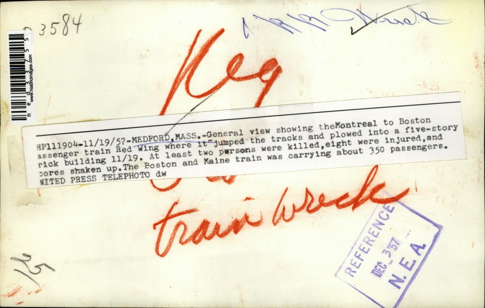 1957 Press Photo Medofrd Mass view of the Montreal to Boston Passenger Train