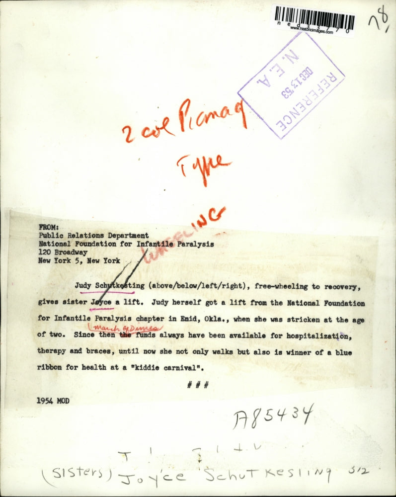 1953 Press Photo Judy Schutkesting rides a bike with sister Joyce - ned33770