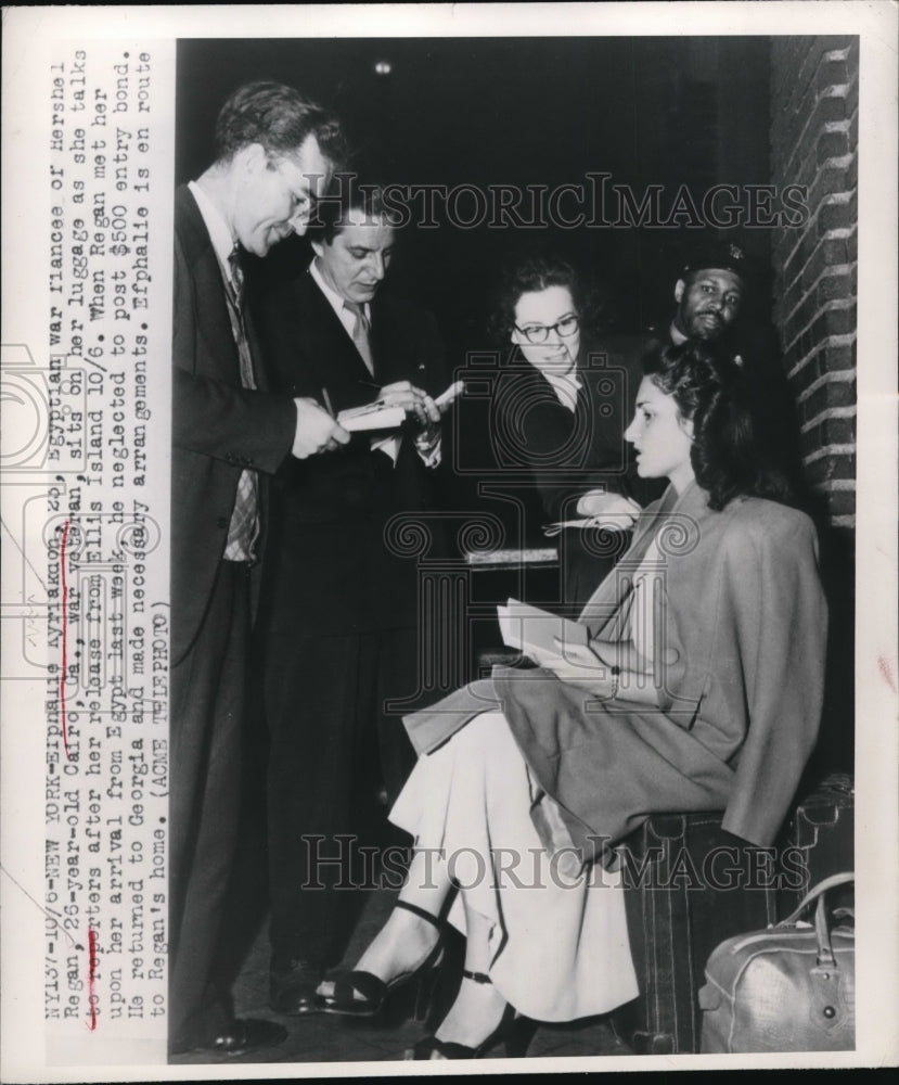 1948 Press Photo New York Erfphalie Kyriakaon Egyptian war fiancÃƒÆ’Ã†E™ÃƒEšÃ‚Â©e of Hershel
