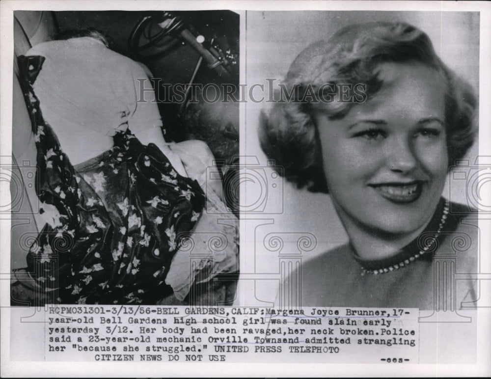 1956 Press Photo Bell Gardens California Margena Joyce Brunner Murdered