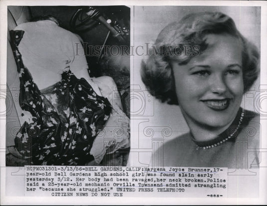 1956 Press Photo Bell Gardens California Margena Joyce Brunner Murdered