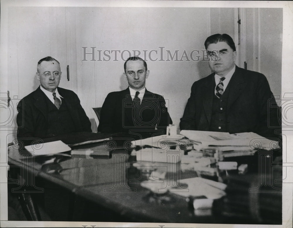 1933 Press Photo T. Kennedy, M. Brenman & J.L. Lewis discuss hard-coal code