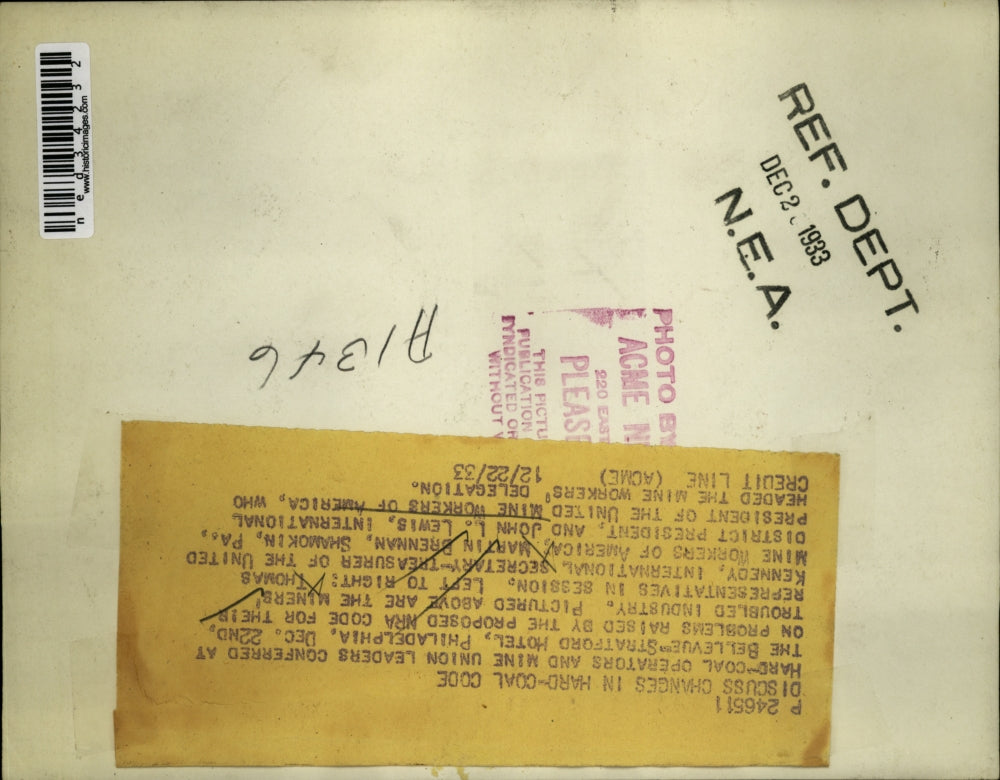 1933 Press Photo T. Kennedy, M. Brenman & J.L. Lewis discuss hard-coal code