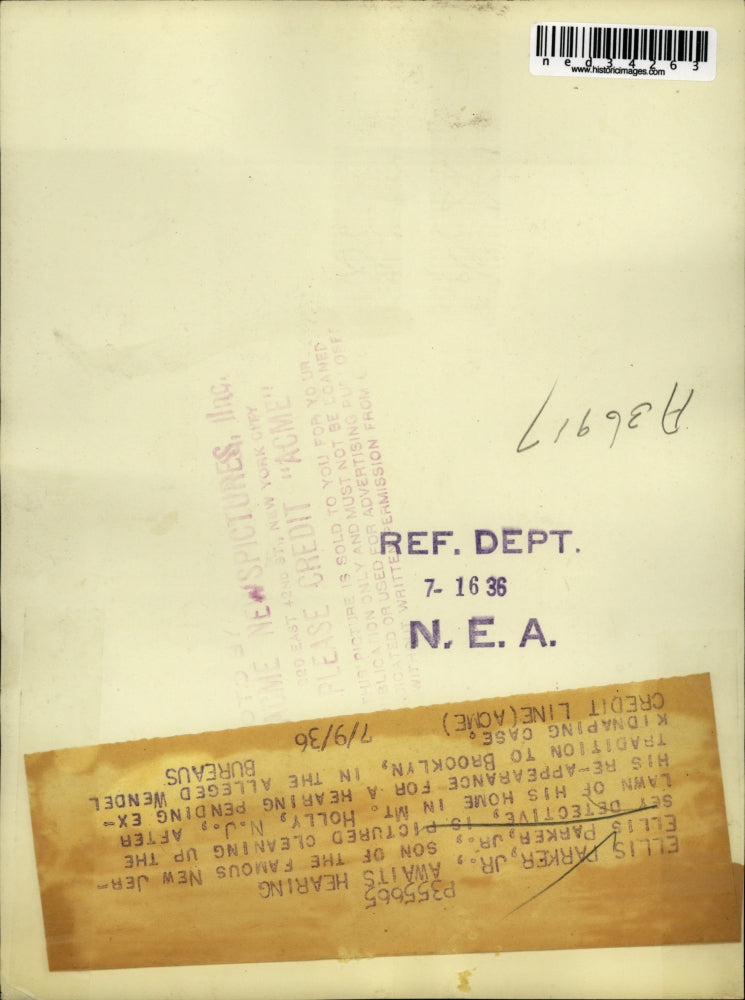 1936 Press Photo Ellis Parker, Jr., awaits hearing