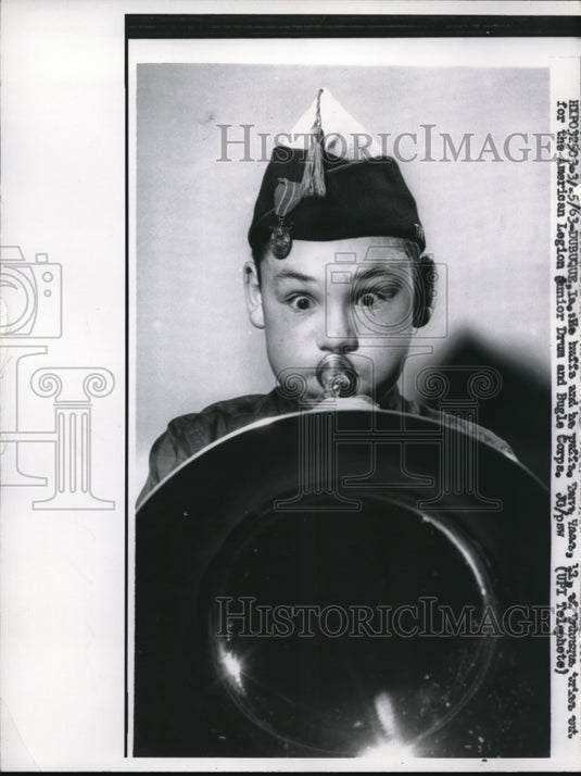 1963 Press Photo D. Yass tries out for American Legion Junior Drum & Bugle Corps