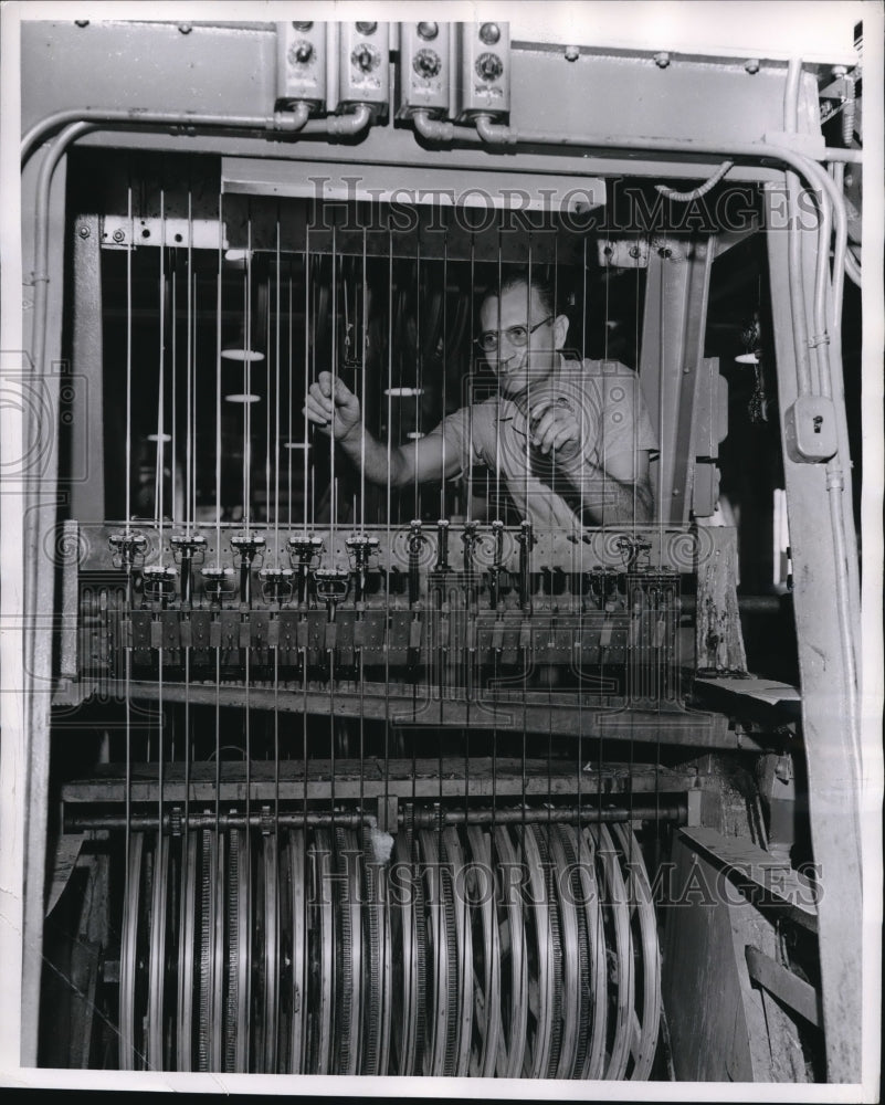 1956 Press Photo Operation shown in General Electric's magnet-wire mill