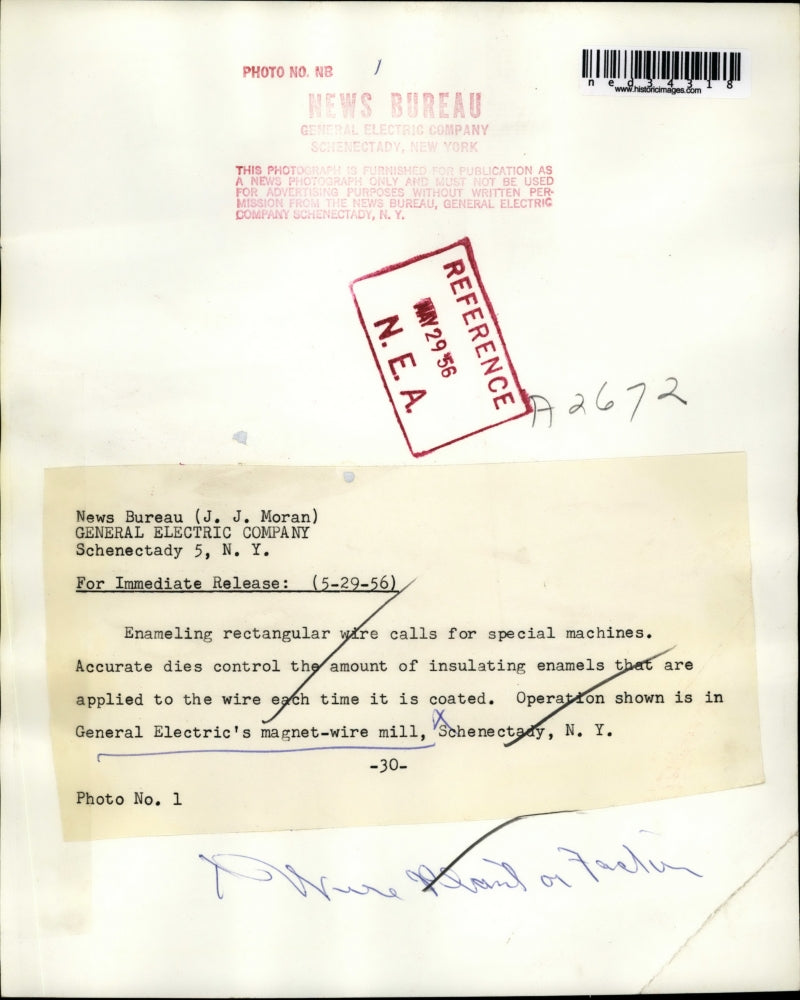 1956 Press Photo Operation shown in General Electric's magnet-wire mill