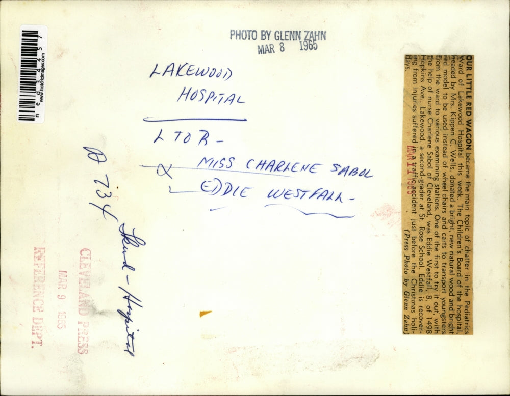 1965 Press Photo Miss Charlene Sabol and Eddie Westfall at Lakewood Hospital