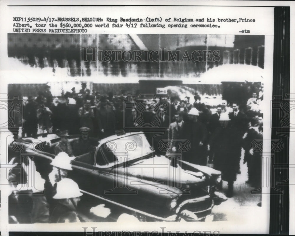 1958 Press Photo King Baudouin of Belguim and brother, Prince Albert