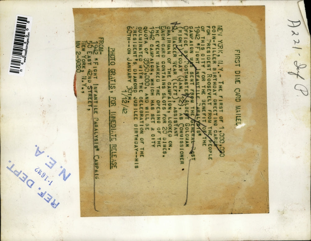 1942 Press Photo A. Goldman * W. Wear at "Fight Infantile Paralysis" campaign