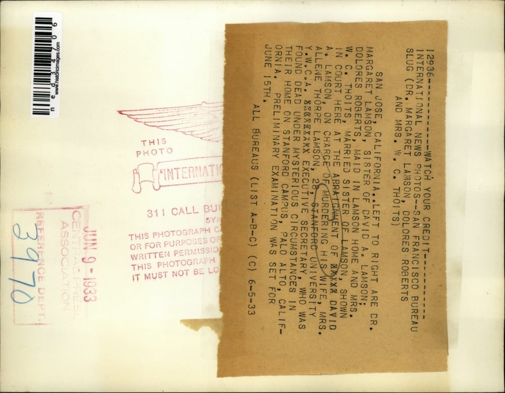 1933 Press Photo Dr. M. Lamson, D. Roberts & W.C. Thoits in court