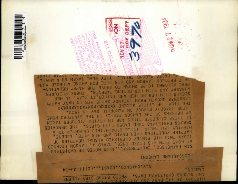 Load image into Gallery viewer, 1934 Press Photo Baby Allene Lamson of David A. Lamson
