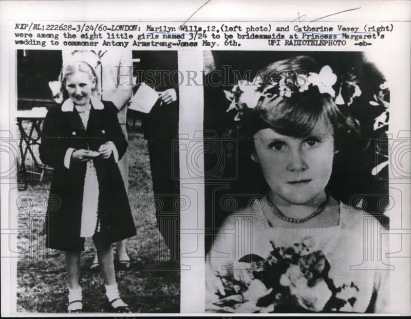 Load image into Gallery viewer, 1960 Press Photo Marilyn Wills &amp; Catherine Vesey bridesmaids to be
