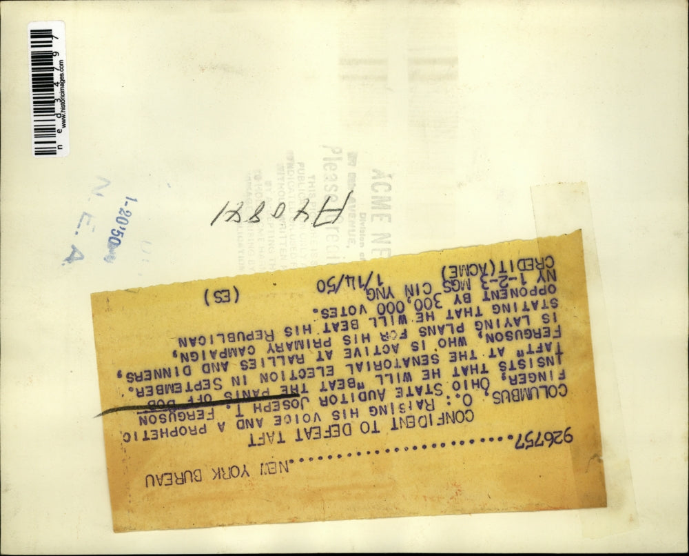 1950 Press Photo Joseph T. Ferguson insists he will beat Bob Taft in campaign