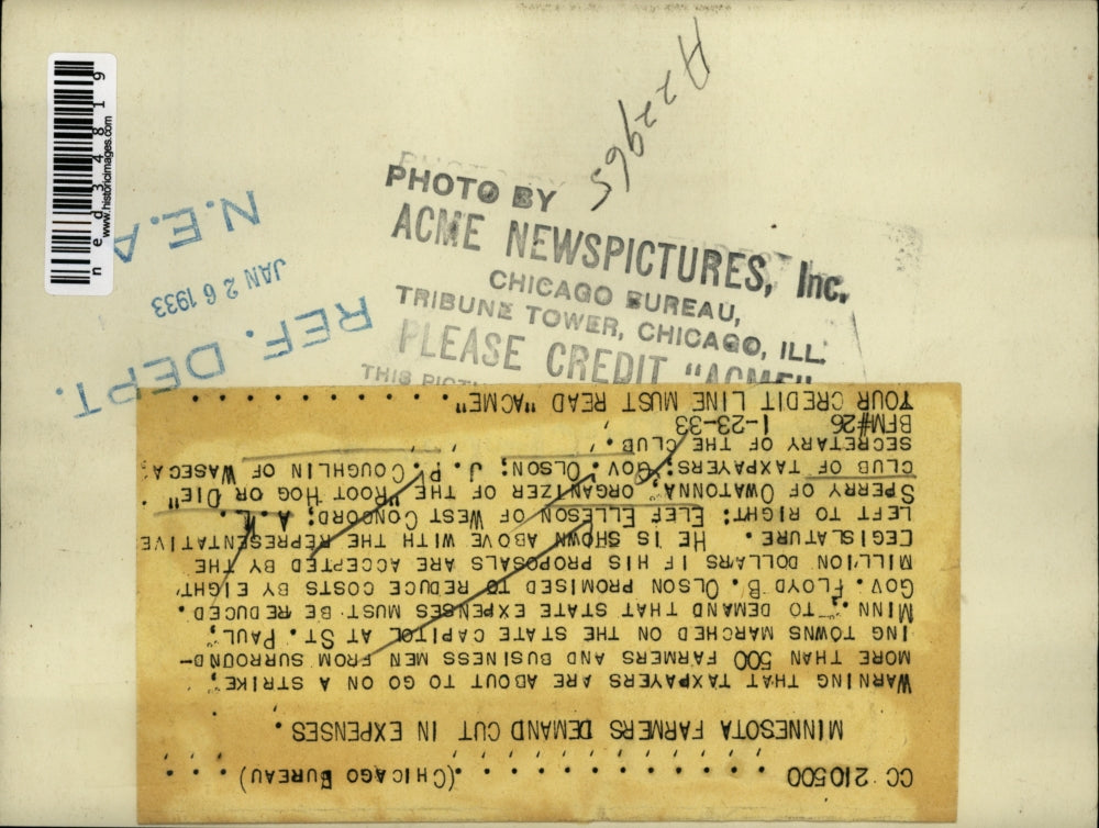 1933 Press Photo Warning that taxpayers are about to go on a strike more than