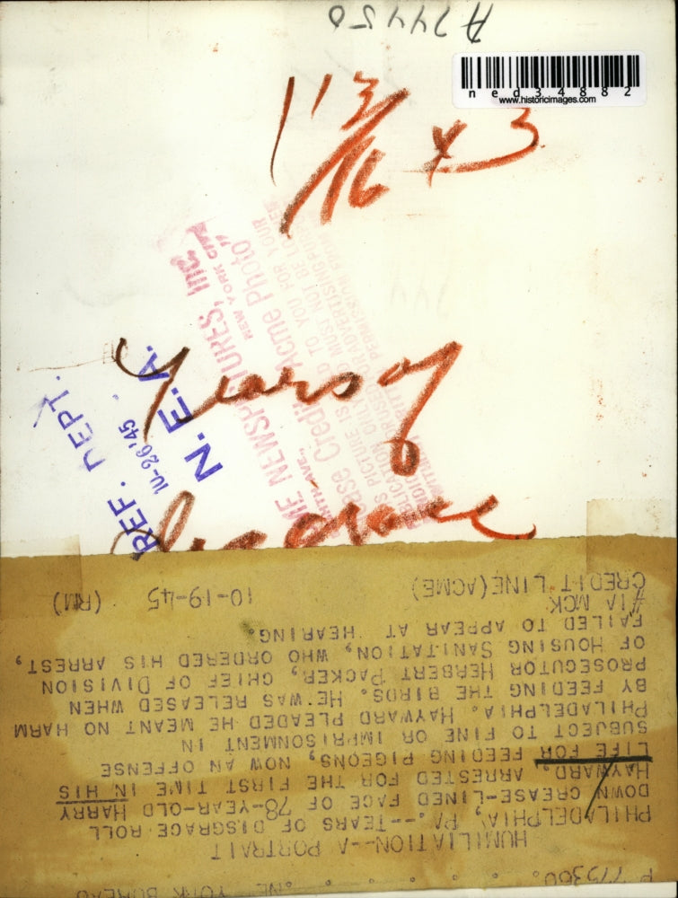 1945 Press Photo Philadelphia Pa tears of disgrace roll down the face of 78 year