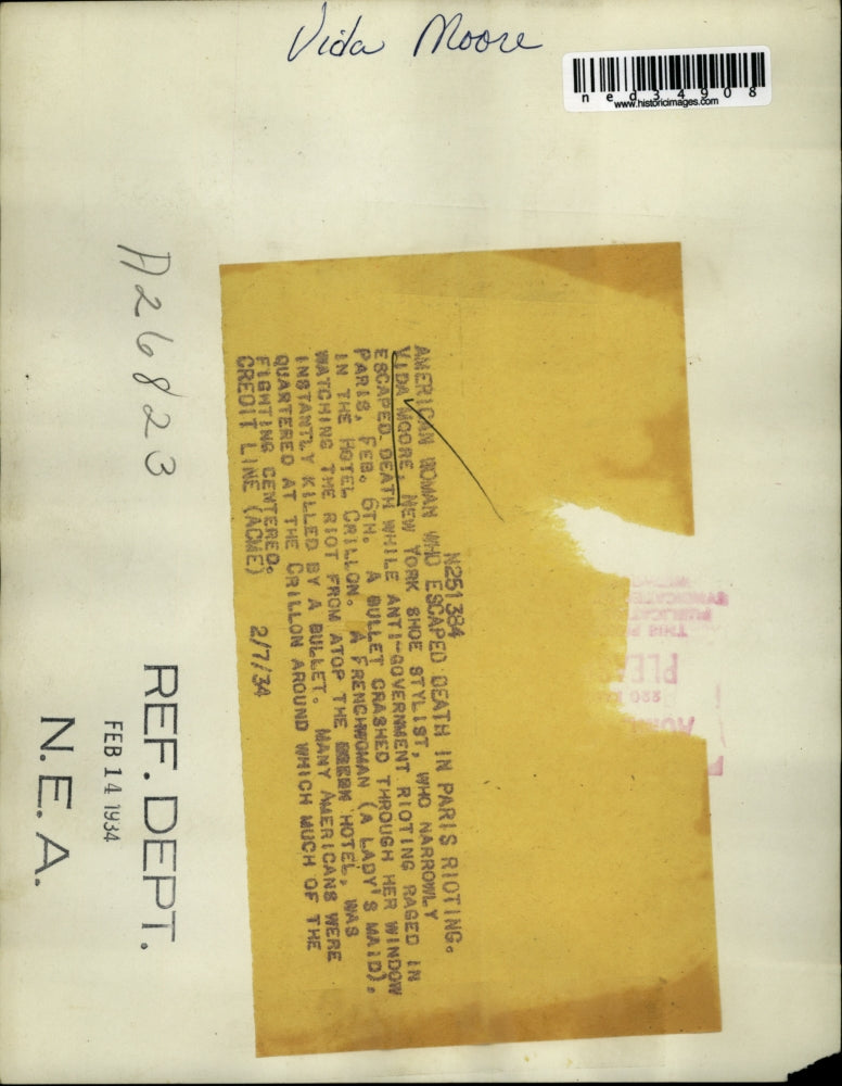 1934 Press Photo Vida Moore of New York Escaped Death in Paris Rioting