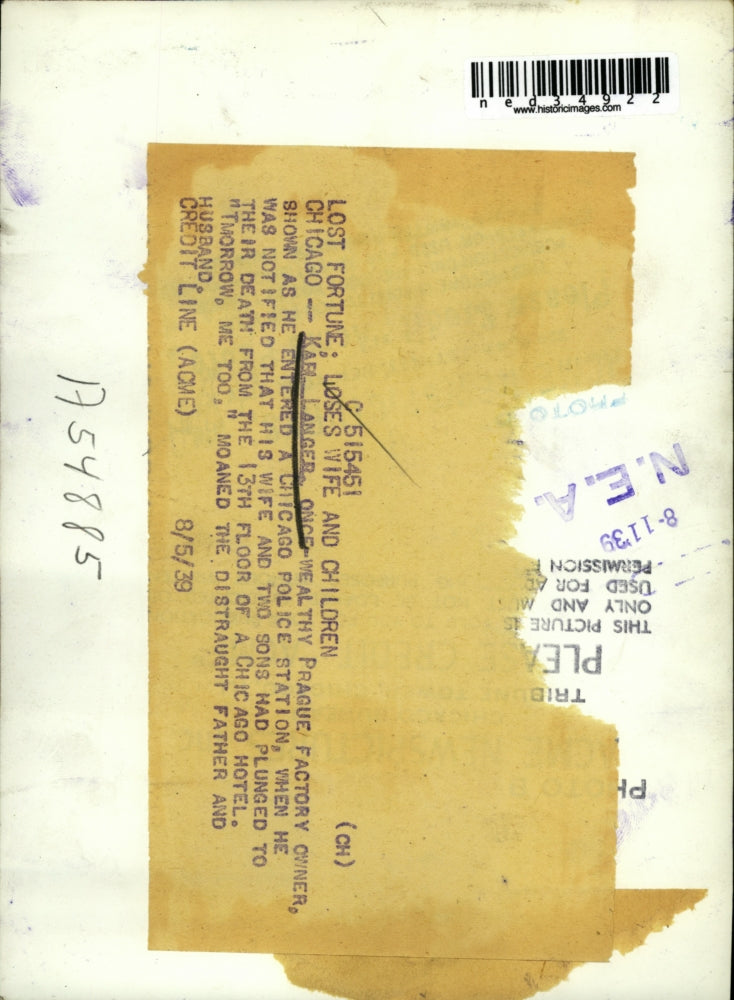 1939 Press Photo Karl Langer shown in Chicago police station