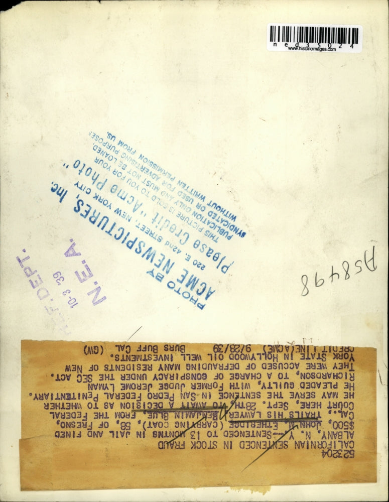 1939 Press Photo John Etheridge and his lawyer Benjamin Blue - ned35024