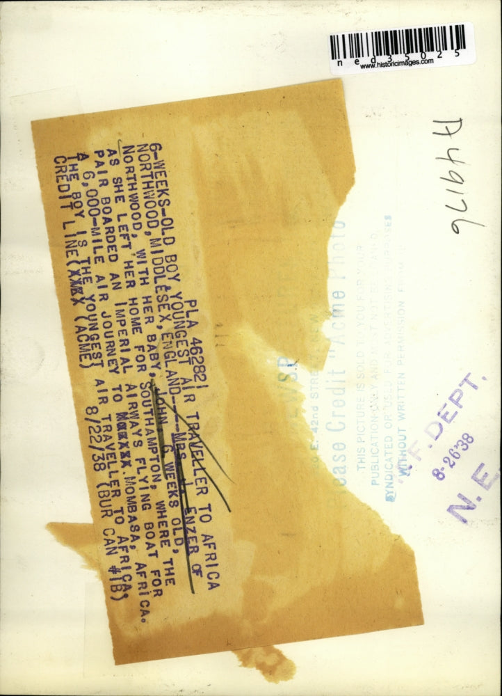 1938 Press Photo Mrs. Enzer and her 6 weeks old baby John