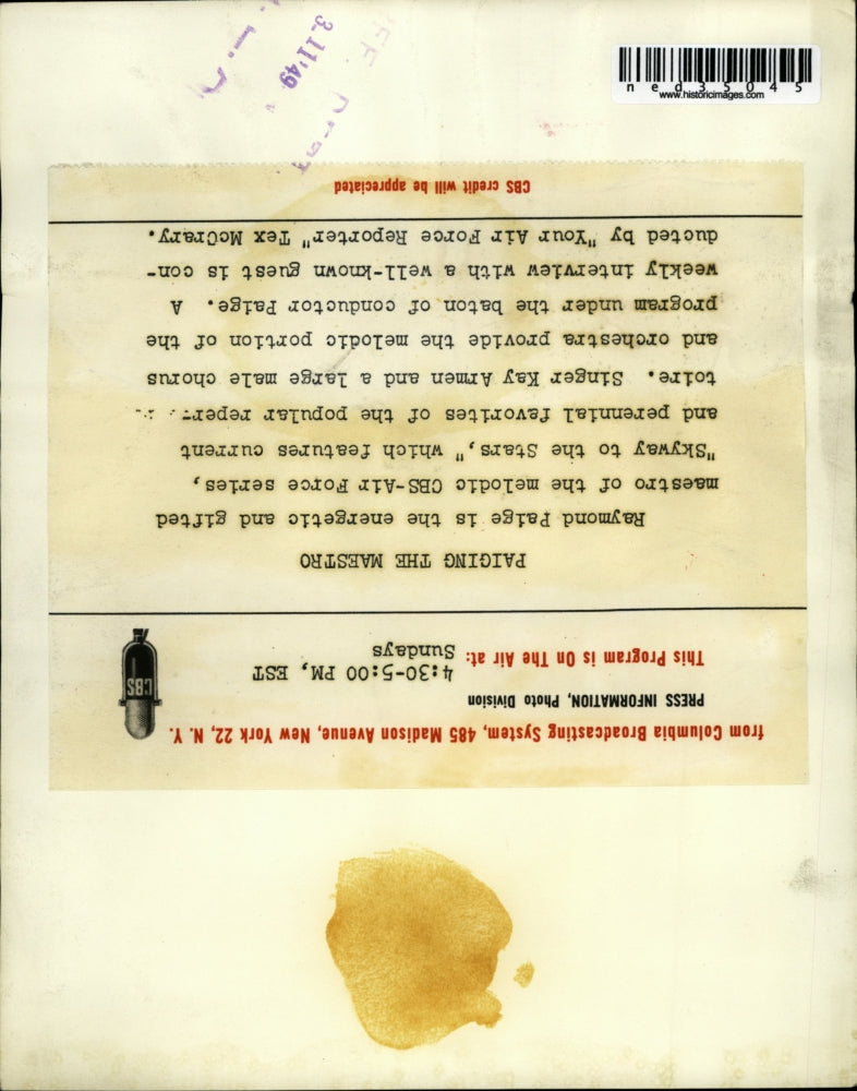 1949 Press Photo Raymond Paige maestro or CBS Air Force Radio - ned35045