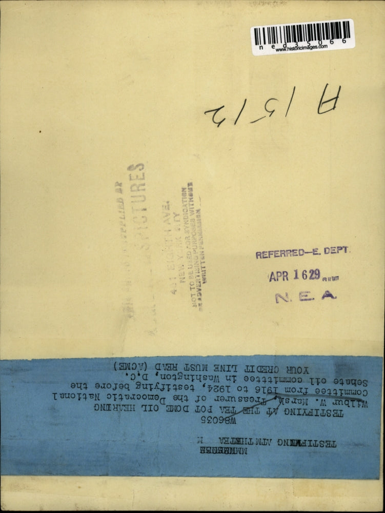 1929 Press Photo Wilbur W. Marsh testified at the Democratic National pot dome