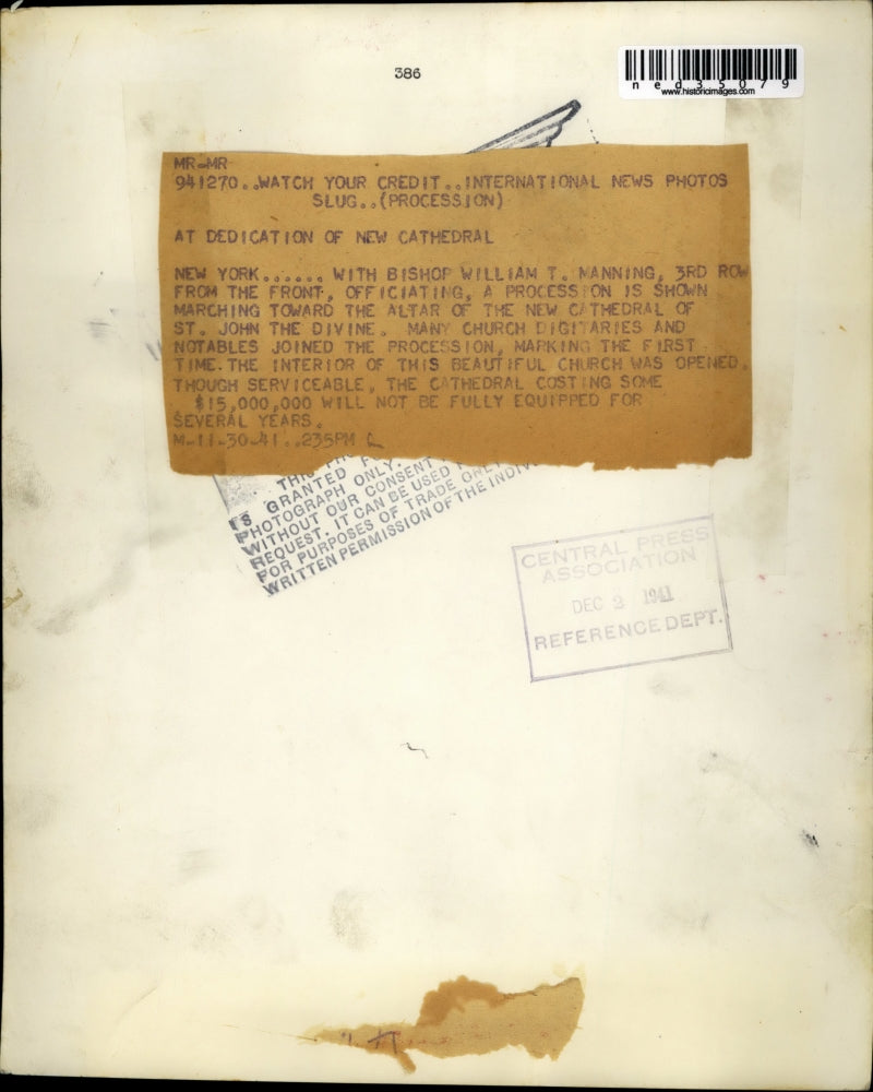 1941 Press Photo New York with Bishop William T Manning, 3rd row from front