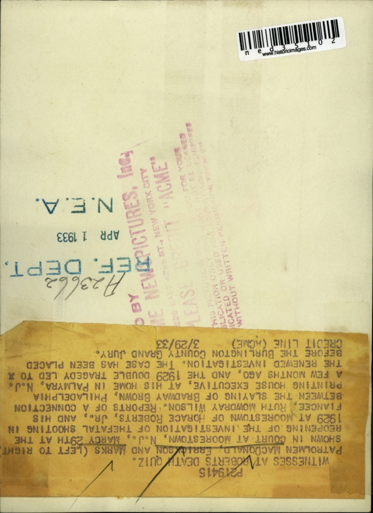 1933 Press Photo Patrolmen Mcdonald, Errickson and Marks shown in court at