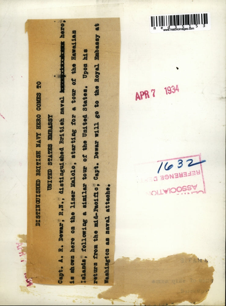 1934 Press Photo Capt. A. R. Dewar British Naval Officer On Liner Malolo