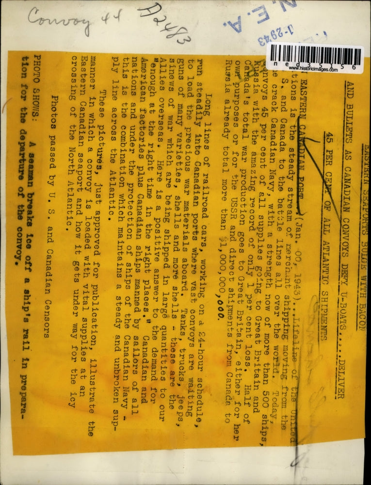 1943 Press Photo Seaman Breaks Ice Off A Ships Rail In Preparation For Departure