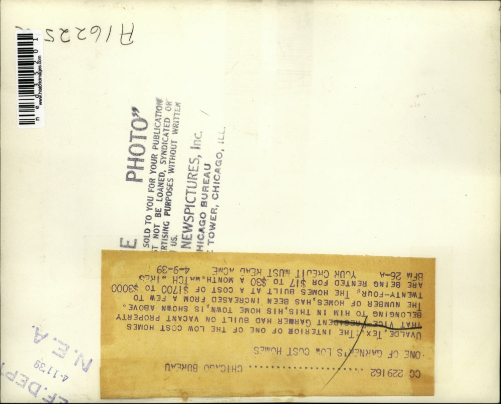 1939 Press Photo One of Vice President Garder's Low-Cost Homes