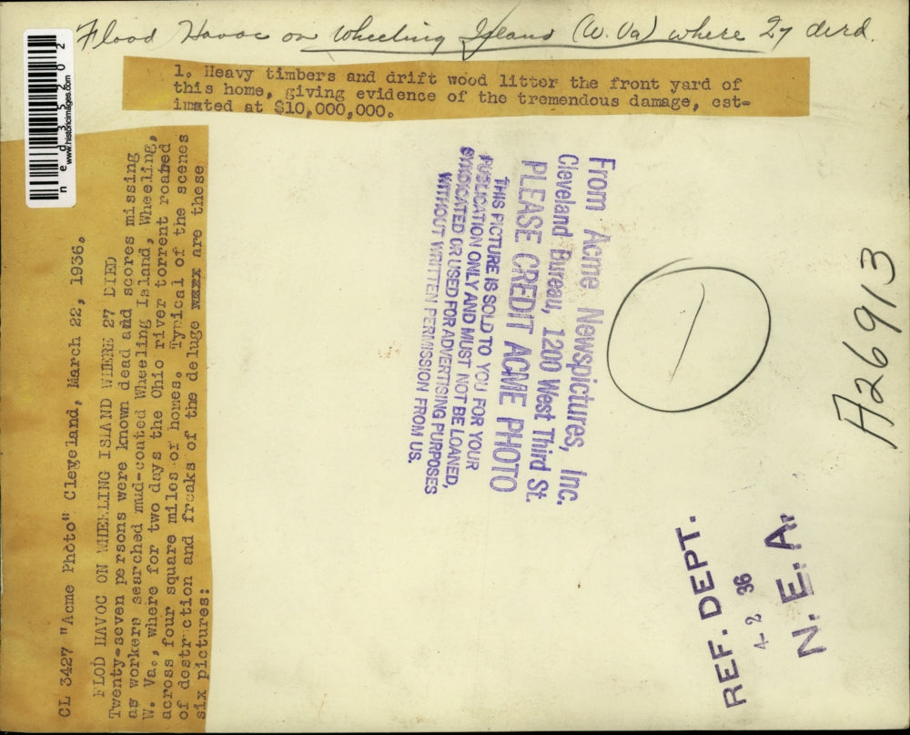 1936 Press Photo Wheeling Island, W. VA. Flood Havoc