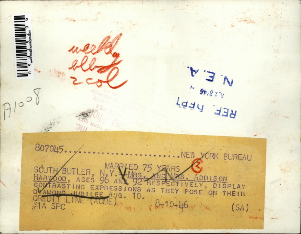 1946 Press Photo Mr. and Mrs. Addison Harwood, South Butler, N.Y.