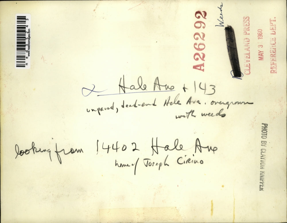 1960 Press Photo View fro 14402 Hale Avenue, home of Joseph Cirino