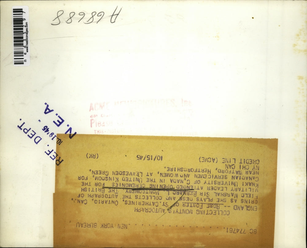 1945 Press Photo England Rose Foster St. Catherines Ontario Bernard L Montgomery