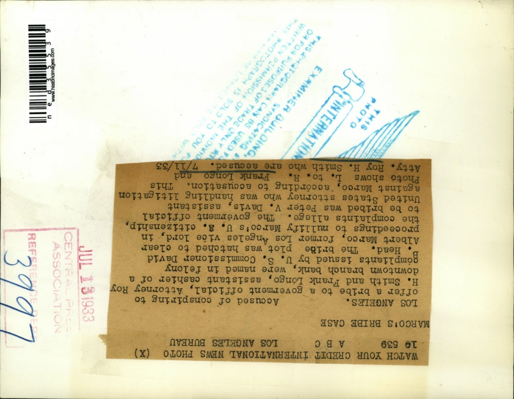 1933 Press Photo Frank Longro and Atty. Roy Smith accused of conspiring